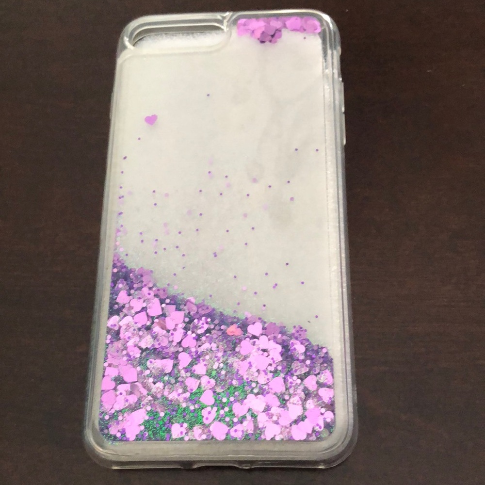 Purple Hearts and glitter phone case - clear case/floating hearts and glitter